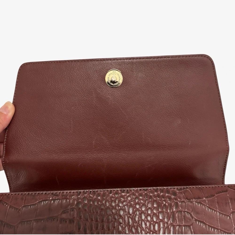 Vegan Crocodile Embossed Top Handle Handbag, Dark Chestnut, Nordstrom Collection - Picture 6 of 8